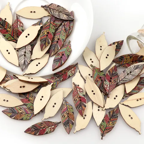 Colorful Printed Wooden Leaf Buttons For DIY Children Clothing And Handcraft Sewing Craft Ethnic Style Decorative Accessories