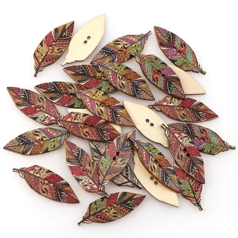 Colorful Printed Wooden Leaf Buttons For DIY Children Clothing And Handcraft Sewing Craft Ethnic Style Decorative Accessories