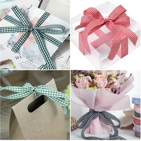 Handmade DIY Plaid Ribbon Cotton Linen Fabric Roll For Gift Wrapping Flower Decoration Party Craft Bow Making