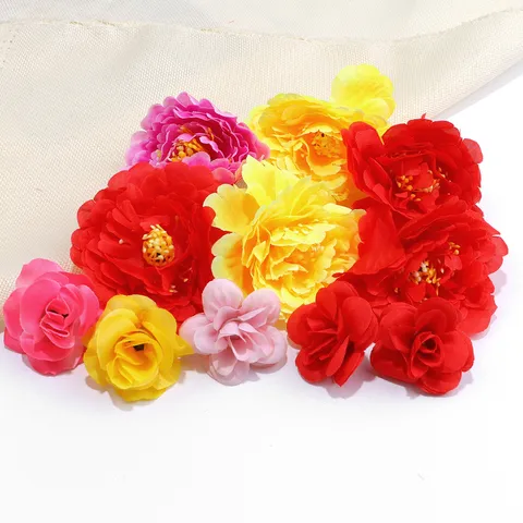 Handmade Artificial Foam Satin Fabric Flowers Mixed Color Small Flower Heads For DIY Garland Headwear Craft Accessories