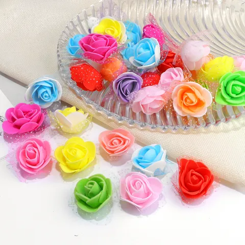 Handmade Artificial Foam Satin Fabric Flowers Mixed Color Small Flower Heads For DIY Garland Headwear Craft Accessories