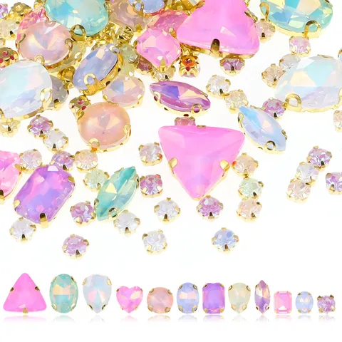 Mixed Size Glass Hand Sewn Claw Rhinestones Colorful Crystal Gems With Metal Claw Base For Clothing DIY Crafts