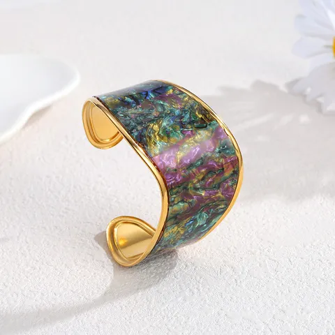 Stainless Steel Geometric Open Cuff Bracelet Gold Plated Resin Pattern Light Luxury Fashion Jewelry Wrist Band For Women