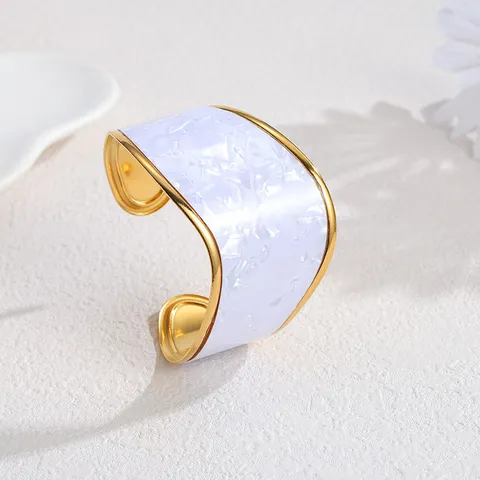 Stainless Steel Geometric Open Cuff Bracelet Gold Plated Resin Pattern Light Luxury Fashion Jewelry Wrist Band For Women