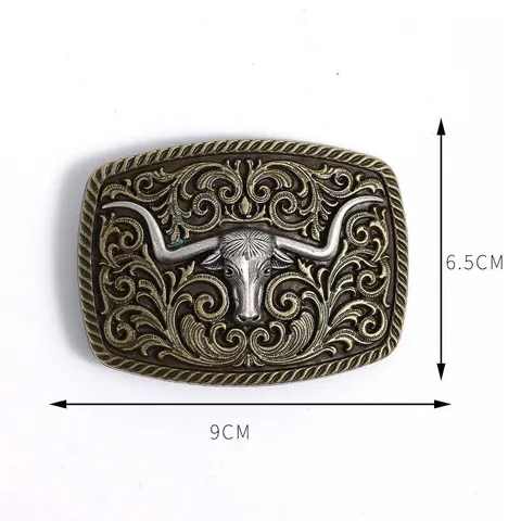 Vintage Metal Bull Head Embossed Belt Buckle Antique Bronze Rectangular Heavy Duty Western Cowboy Belt Accessories for Men