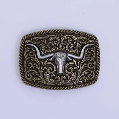Vintage Metal Bull Head Embossed Belt Buckle Antique Bronze Rectangular Heavy Duty Western Cowboy Belt Accessories for Men
