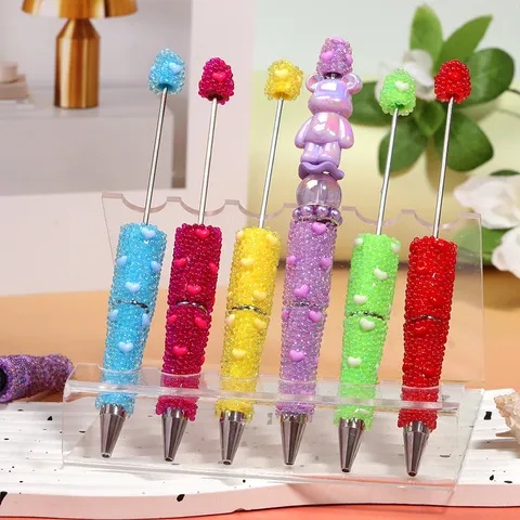 DIY Perlen Kugelschreiber Acryl Bunte Meerjungfrau Perle Herz Strass Galvanisiertes Metall Stift Für Schule Büro Schreibwaren