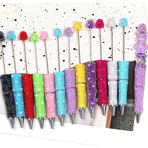 DIY Perlen Kugelschreiber Acryl Bunte Meerjungfrau Perle Herz Strass Galvanisiertes Metall Stift Für Schule Büro Schreibwaren