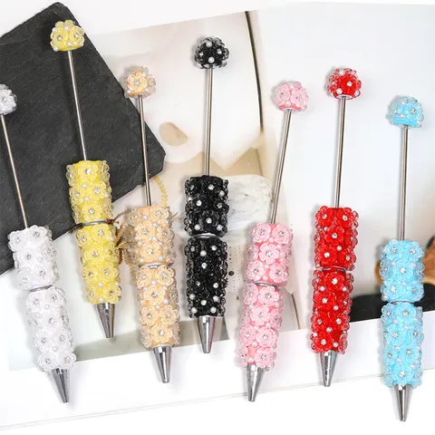 DIY Beaded Ballpoint Pen Polymer Clay Flower Rhinestone Metal Writing Pen For Office School Gift Women Jewelry Accessory