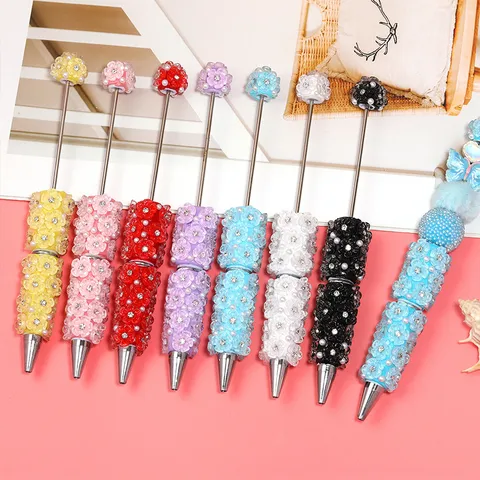 DIY Beaded Ballpoint Pen Polymer Clay Flower Rhinestone Metal Writing Pen For Office School Gift Women Jewelry Accessory
