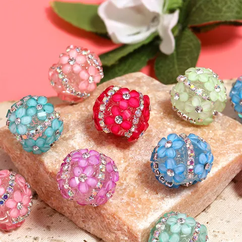 Bunte Acryl Fünf Blütenblatt Blumenperlen Mit Strass Krallenkette Für DIY Schmuckherstellung Perlenstift Telefon Lanyard Zubehör