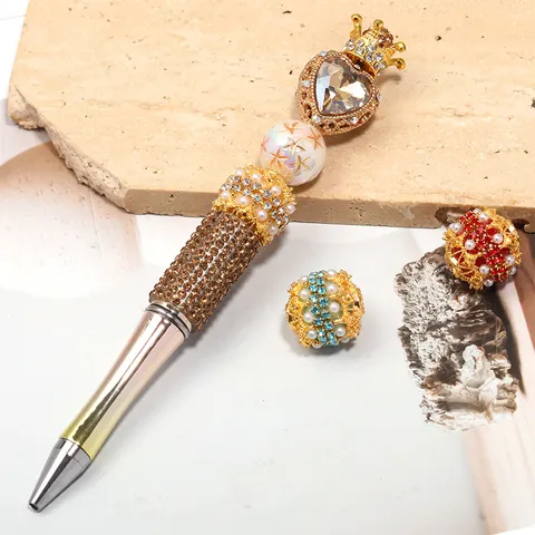 Perles de Boule en Acrylique Strass Or Évidées Vintage Avec Perle Artificielle Incrustée Bijoux DIY Style Cour de Luxe