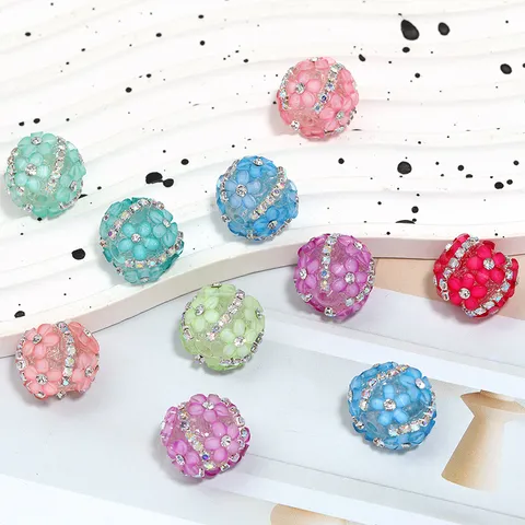 Bunte Acryl Fünf Blütenblatt Blumenperlen Mit Strass Krallenkette Für DIY Schmuckherstellung Perlenstift Telefon Lanyard Zubehör