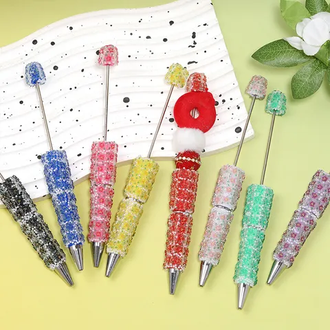 DIY Beaded Ballpoint Pen Resin Flower Rhinestone Decor Aesthetic Ins Style Writing Pen For Student Office Stationery Gift