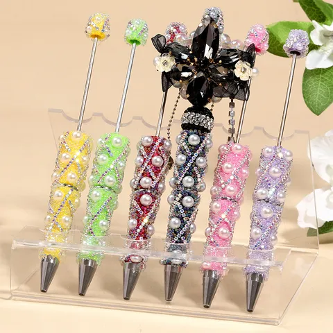 Luxuriöser DIY Strass Perlen Kugelschreiber Modischer Drehschreibstift Aus Kunststoff Für Büro Schule Geschenk Damen Schmuckstift