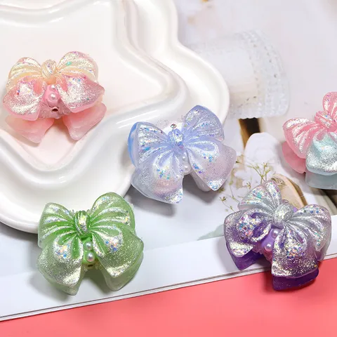 Exquisite Double Sided Gradient Shimmer Bow 3D Resin Beads For DIY Phone Chain Jewelry Making Handmade Artificial Pearl Charms