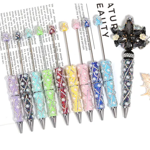 Luxuriöser DIY Strass Perlen Kugelschreiber Modischer Drehschreibstift Aus Kunststoff Für Büro Schule Geschenk Damen Schmuckstift