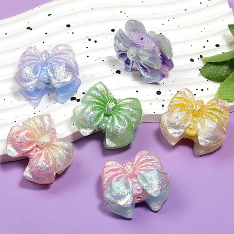 Exquisite Double Sided Gradient Shimmer Bow 3D Resin Beads For DIY Phone Chain Jewelry Making Handmade Artificial Pearl Charms