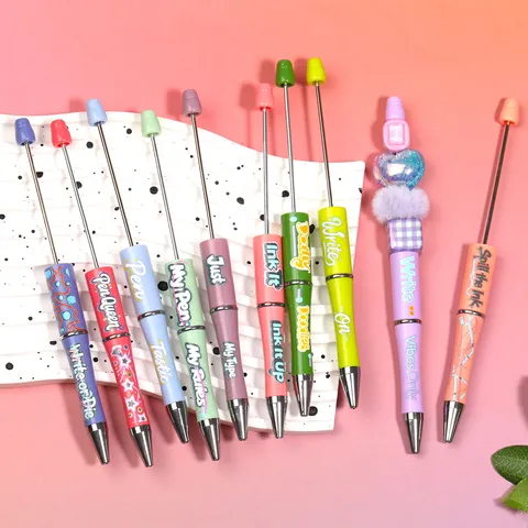 Creative DIY Beaded Ballpoint Pen Printed English Letter Beading Pen Fashion Rotating Ballpoint Pen Office School Writing Supplies