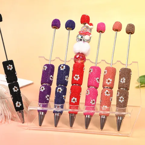Daisy Rhinestone Beaded Ballpoint Pen Exquisite Flower DIY Rotating Bead Pen For Office School Stationery Students Writing Gift
