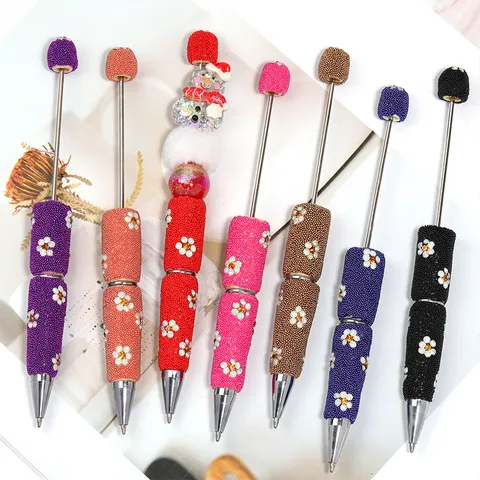 Daisy Rhinestone Beaded Ballpoint Pen Exquisite Flower DIY Rotating Bead Pen For Office School Stationery Students Writing Gift