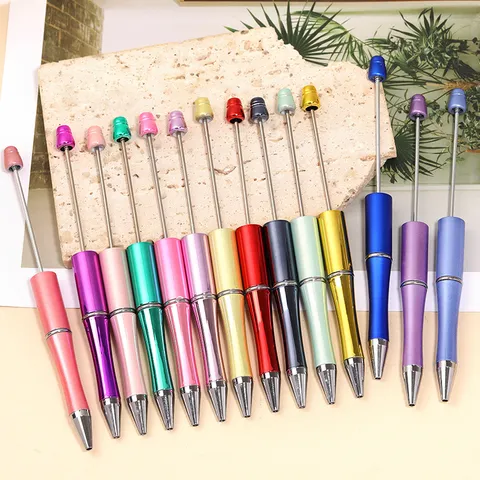 DIY Beadable Ballpoint Pen Electroplated Gradient Plastic Writing Pen For School Office Student Creative Handcraft Pen