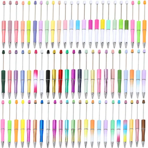 DIY Beadable Ballpoint Pen Electroplated Gradient Plastic Writing Pen For School Office Student Creative Handcraft Pen