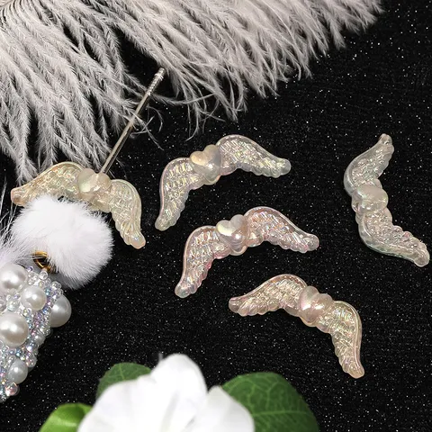 Cuentas de Acrílico de Alas de Ángel de Corazón con Brillo Cuentas Espaciadoras de Agujero Vertical Irisadas para Joyería DIY