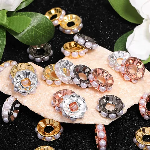 Perles Intercalaires Rondelles En Métal Avec Strass Et Perle Artificielle Perles Intercalaires Rondes Pour DIY Bracelet Collier Création De Bijoux