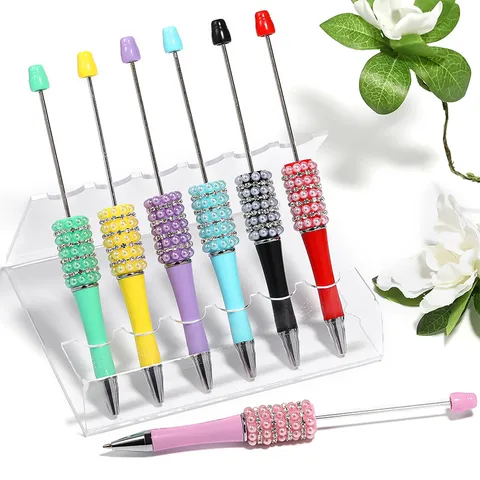 Exquisite Plastic Twist Ballpoint Pen For Craft DIY Beads Pearl Rhinestone Chain Decorative Writing Smooth Pen Gifts School Office Supplies