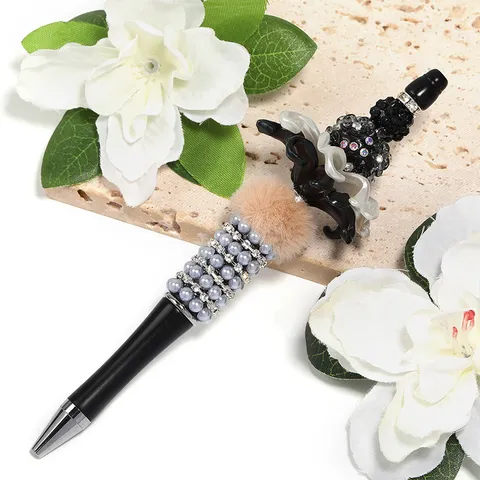 Exquisite Plastic Twist Ballpoint Pen For Craft DIY Beads Pearl Rhinestone Chain Decorative Writing Smooth Pen Gifts School Office Supplies