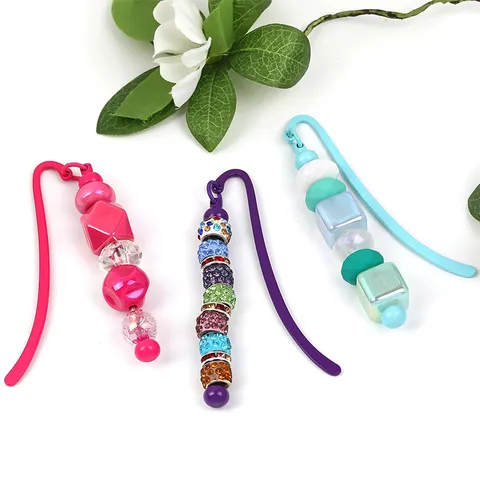 Creative Metal DIY Beaded Bookmark Hook S Shaped Book Page Clip Stationery School Supply Student Reading Page Divider Accessory