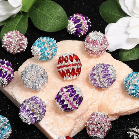 Alloy Rhinestone Ball Beads Hollow Marquise Crystal Spacer Charms For DIY Necklace Bracelet Phone Chain Jewelry Making Craft