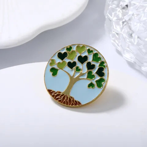 Minimaliste Broche en Alliage Électroplaqué Arbre de la Vie Épinglette Coloré Émail Forme de Cœur Feuille Ronde Épinglette de Revers Badge pour Vêtements Sac Chapeau Unisexe Décoration Accessoires
