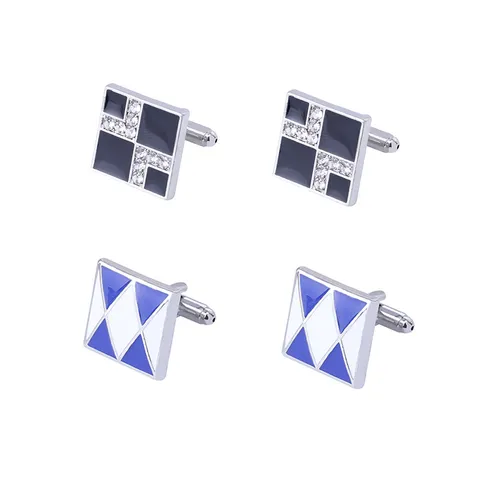 Boutons de Manchette Homme Affaires Alliage Élégant Français Géométrique Créatif Carré Strass Accessoires Bijoux Décoratifs Haut de Gamme