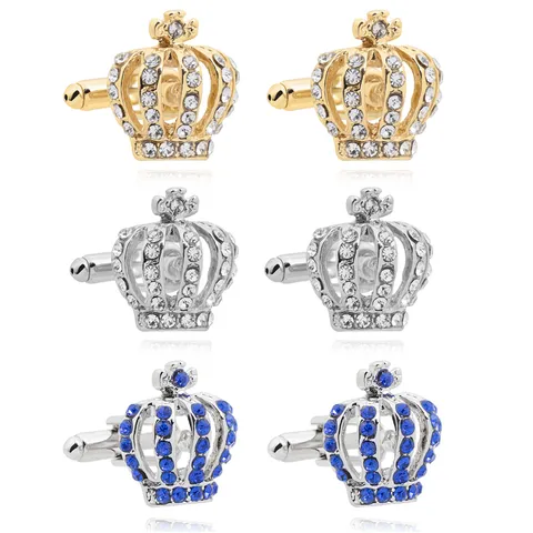 Boutons de Manchette Couronne en Alliage de Mode Élégant Plein Strass Métal Brillant Boutons de Manchette Chemise Française pour Banquet Mariage Homme Accessoires