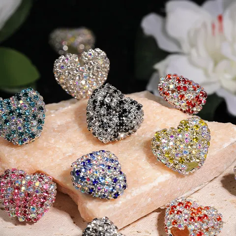 Rhinestone Heart Beads Acrylic Loose Spacer Beads For DIY Jewelry Making Crafts Bracelet Necklace Handcraft Supplies