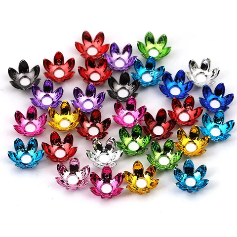 Electroplated Acrylic Lotus Bead Caps Flower Petal Spacer Beads Loose Beads With Center Hole For DIY Jewelry Making Crafts Bead Pen Accessories