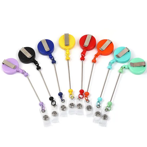 Enrouleur de Badge Rétractable Multi Couleur Extensible Porte Badge ID Avec Corde en Perles Clip Acier Pour Infirmière Bureau