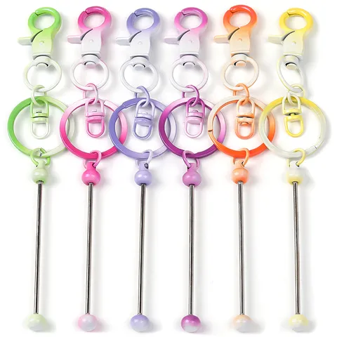DIY Beaded Keychain Metal Lobster Clasp Key Ring Colorful Electroplated Gradient Keychains Accessories For Bag Pendant Craft Making Wholesales