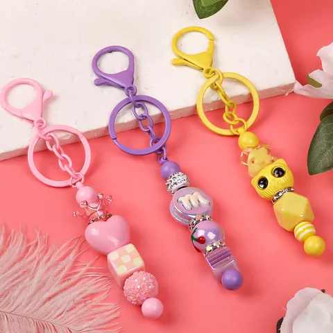 DIY Beaded Keychain Metal Lobster Clasp Key Ring Colorful Electroplated Gradient Keychains Accessories For Bag Pendant Craft Making Wholesales