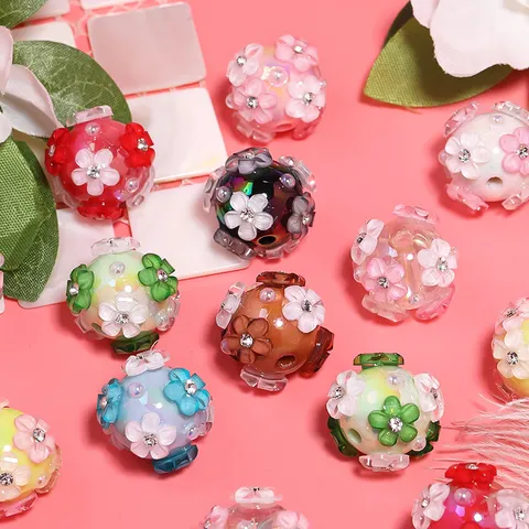 Acrylic Flower Beads Rhinestone Loose Spacer Beads For DIY Craft Jewelry Making Beading Pens Phone Chain Keychain Decor