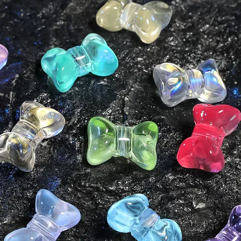 3D Bowknot Colored Glaze Vertical Hole Loose Beads Transparent Glass Bow Beads For DIY Bracelet Necklace Making Jewelry Findings Wholesale