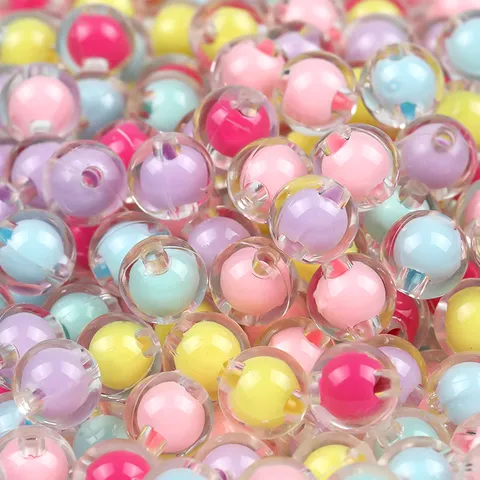 Colorful Acrylic Bead In Bead Round Loose Beads Clear Plastic Beads For DIY Phone Chain Jewelry Making Craft Accessories