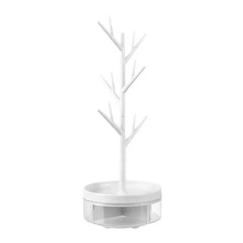 Organisateur de Bijoux en Arbre Rotatif Support de Bureau pour Boucles d'Oreilles et Colliers Avec Base à Compartiments Transparents