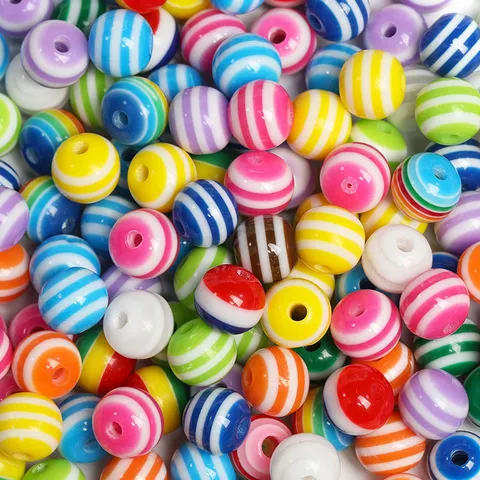 Candy Color Striped Round Resin Loose Beads Striped Spacer Beads For DIY Bracelet Jewelry Making Handcraft Beads Supplies