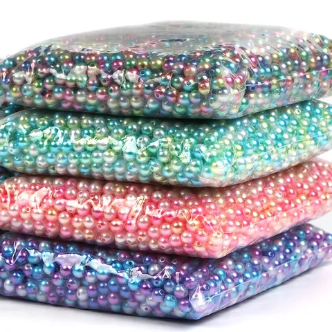 Gradient Color Plastic Artificial Pearl Loose Beads For DIY Craft Jewelry Making Electroplated Round Beads Wholesale