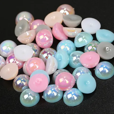 Perla Artificiale Mezza Rotonda Dorata AB Base Piatta Imitazione Perline per Artigianato Fatto a Mano Fai da Te Decorazione Unghie Custodia Telefono Materiale Gioielli Ingrosso