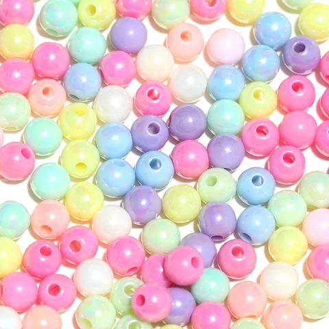 Perline Rotonde In Acrilico Galvanizzato Colorate Arcobaleno Perle Sciolte Per Creazione Di Gioielli Fatti A Mano DIY