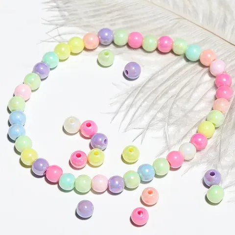 Perline Rotonde In Acrilico Galvanizzato Colorate Arcobaleno Perle Sciolte Per Creazione Di Gioielli Fatti A Mano DIY